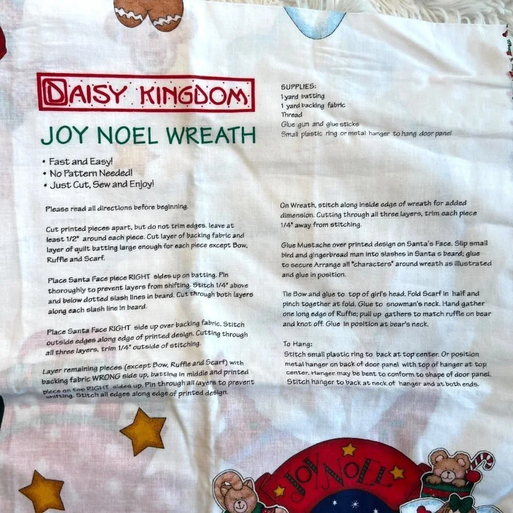 Daisy Kingdom Joy‎ Noel Wreath Fabric Panel with Pattern Santa Christmas Holiday